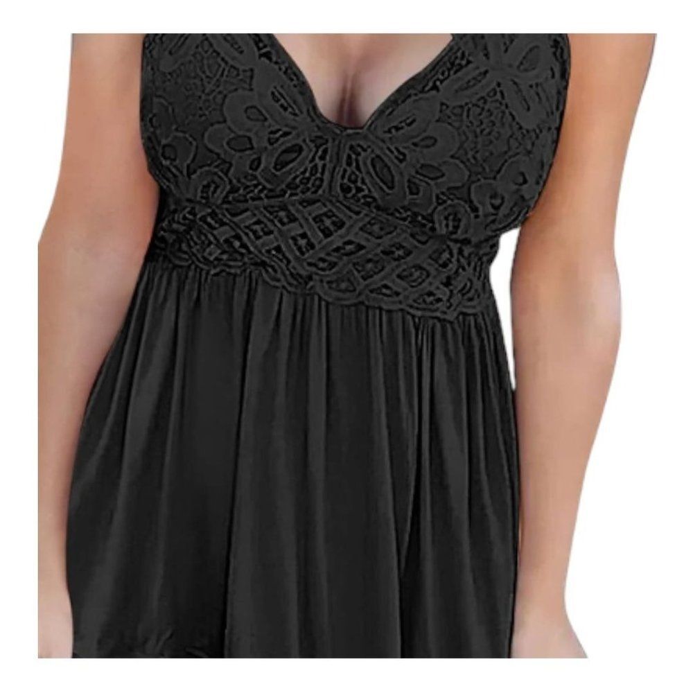 Sexy Contrast Lace V-Neck Cami Top Spaghetti Strap Tank V Neck Black Size Small
